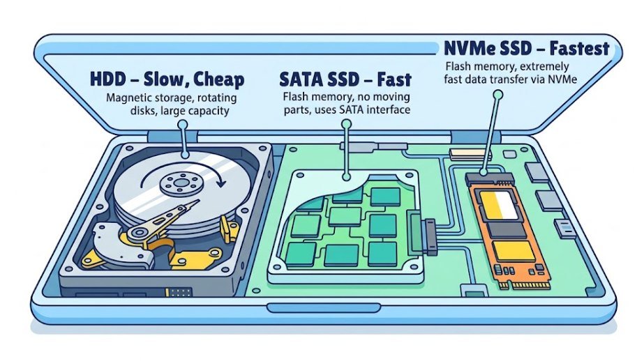 HDD vs SSD vs NVMe comparison